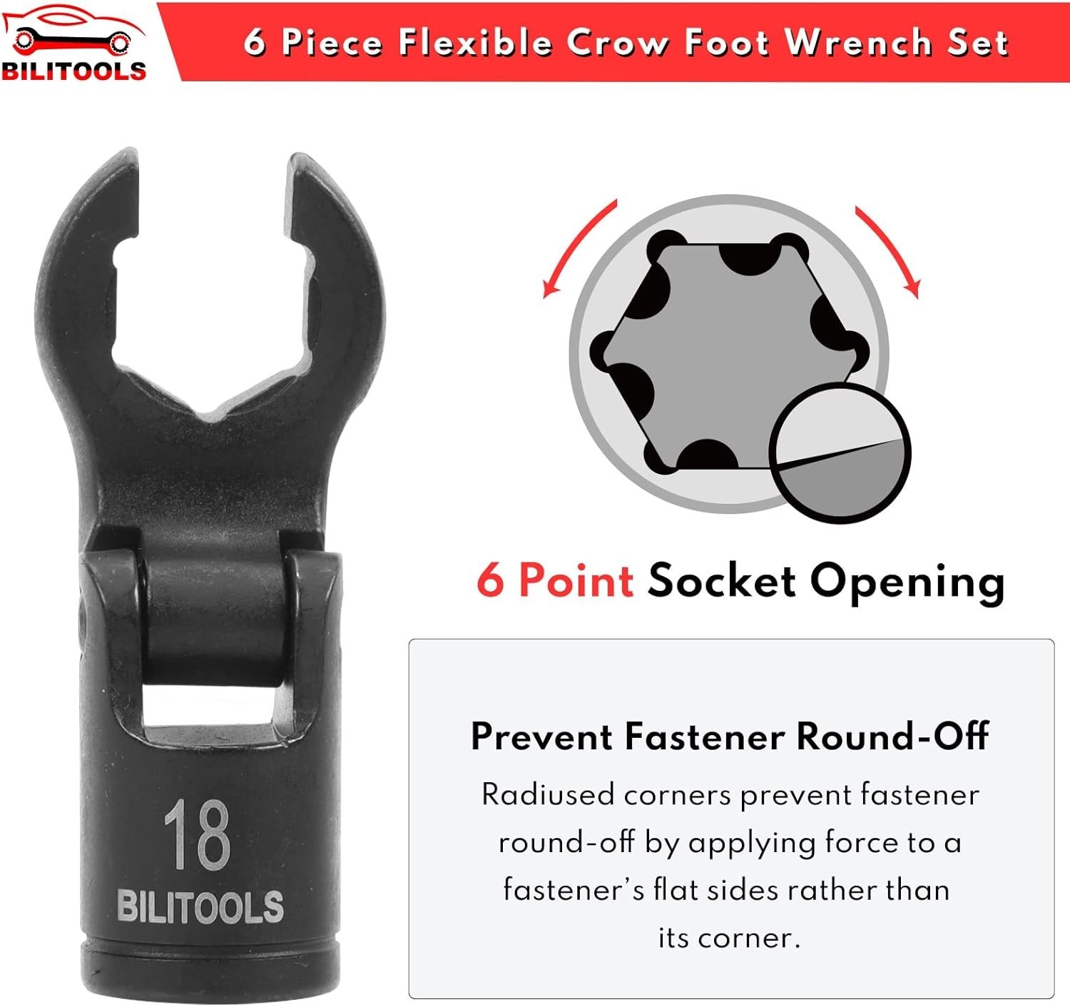 BILITOOLS Flex Head Crows Foot Line Wrench Set, 3/8″ & 1/2″ Drive Flex Flare Nut