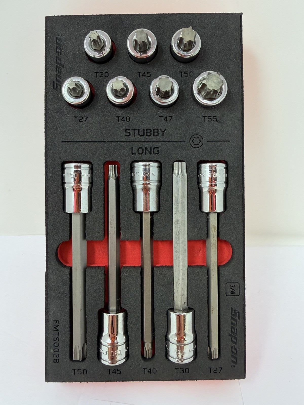 Snap-on 12pc 3/8Drive Stubby/Long TORX Bit Driver Set 212FTXXLFR T-27-T55 +T47GM
