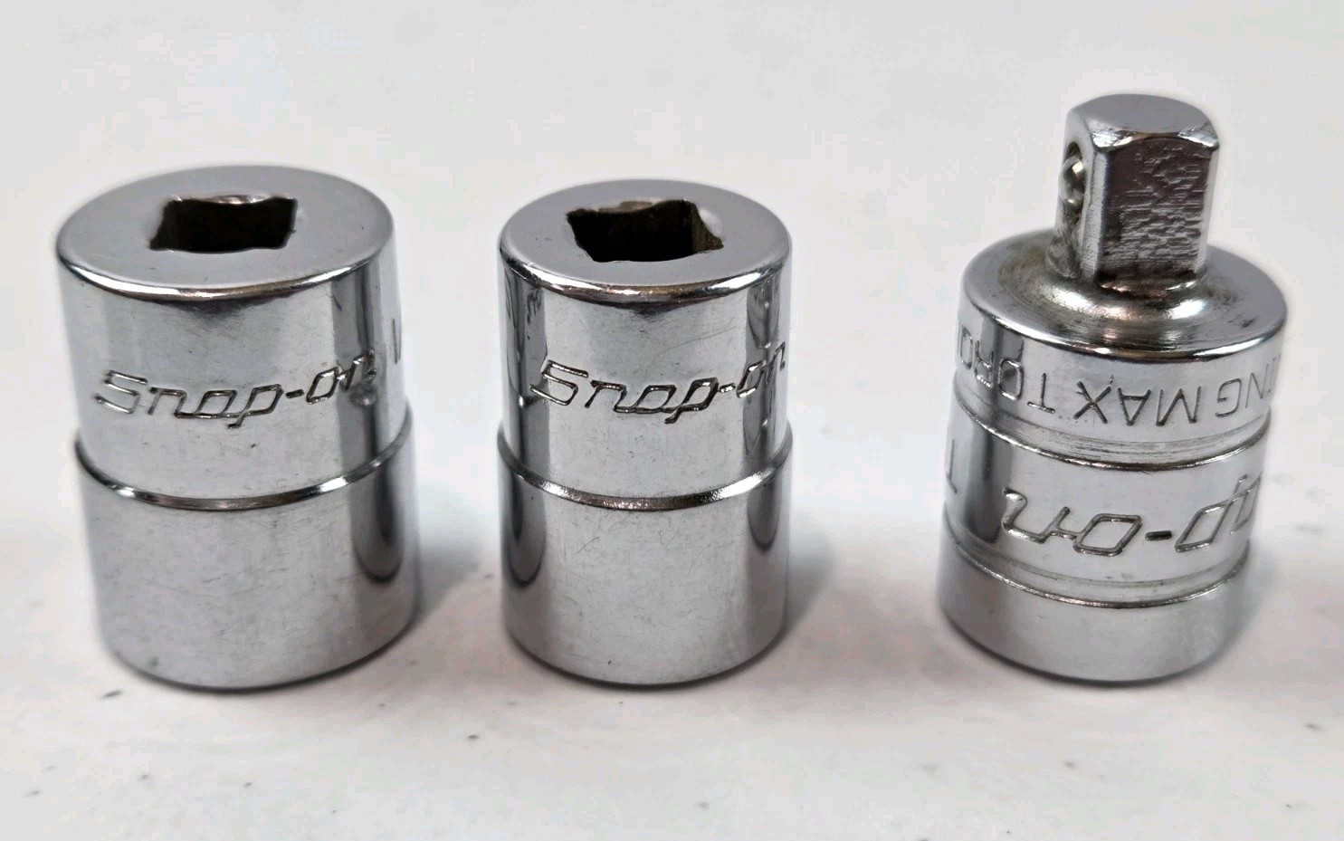Snap On (3) Pc. Socket Lot, 1/4″ Drive: 7/16 & 1/2, 3/8″ Drive To 1/4″ Reducer