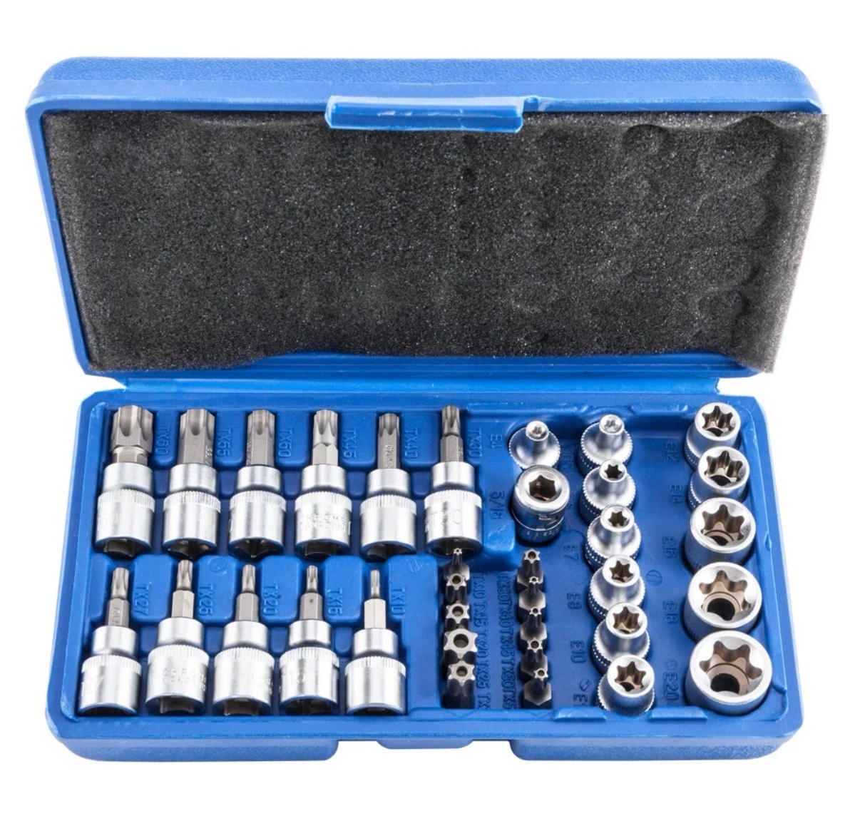 34 pcs Torx Star Sockets & Bit Set Male Female E-torx Security Bits 3/8 Drive