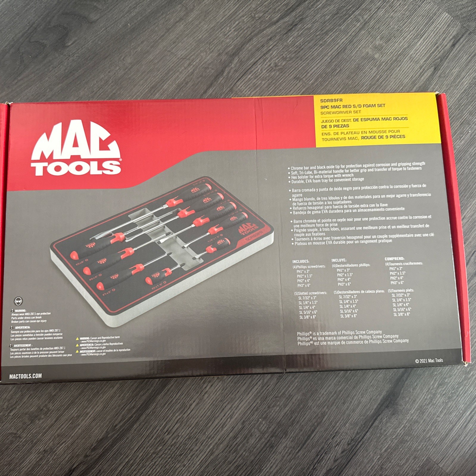 BRAND NEW Mac Tools 9pc Screwdriver Set SDRB9FR (RED)