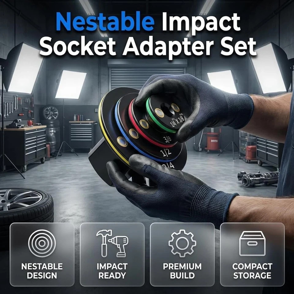 4Pcs Low Profile Impact Socket Adapter Set, Magnetic Drive Ratchet Adapter Set