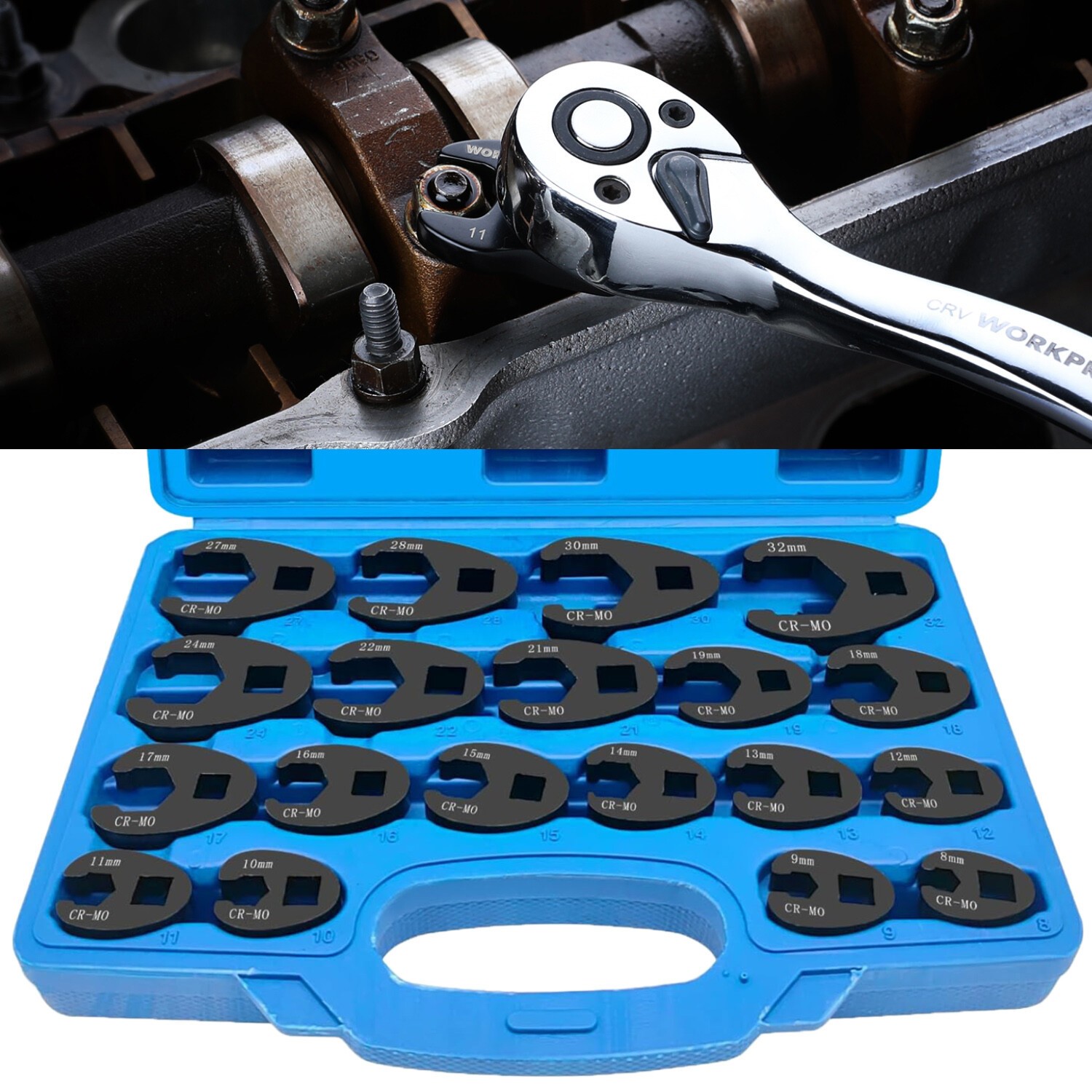 19PCS Crows foot Wrench Set 1/2″ and 3/8” Drive Flare Nut Crowfoot Wrench Set US