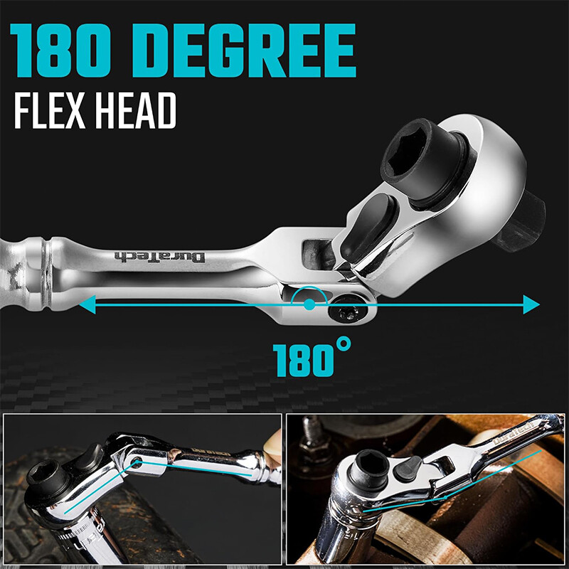 Ratchet Handle Socket Wrench 1/4″ Drive 72 Tooth Flexi Head Stubby 115mm Rounded