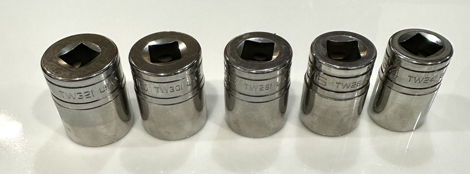 SNAP ON TOOLS Shallow Sockets 1/2” Dr 6pt Set Of 5 TW281,TW261,TW241,TW301,TW321