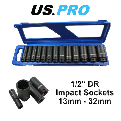 US PRO 13pc 1/2 dr 6pt Deep Impact Sockets Metric 13 – 32mm 1397