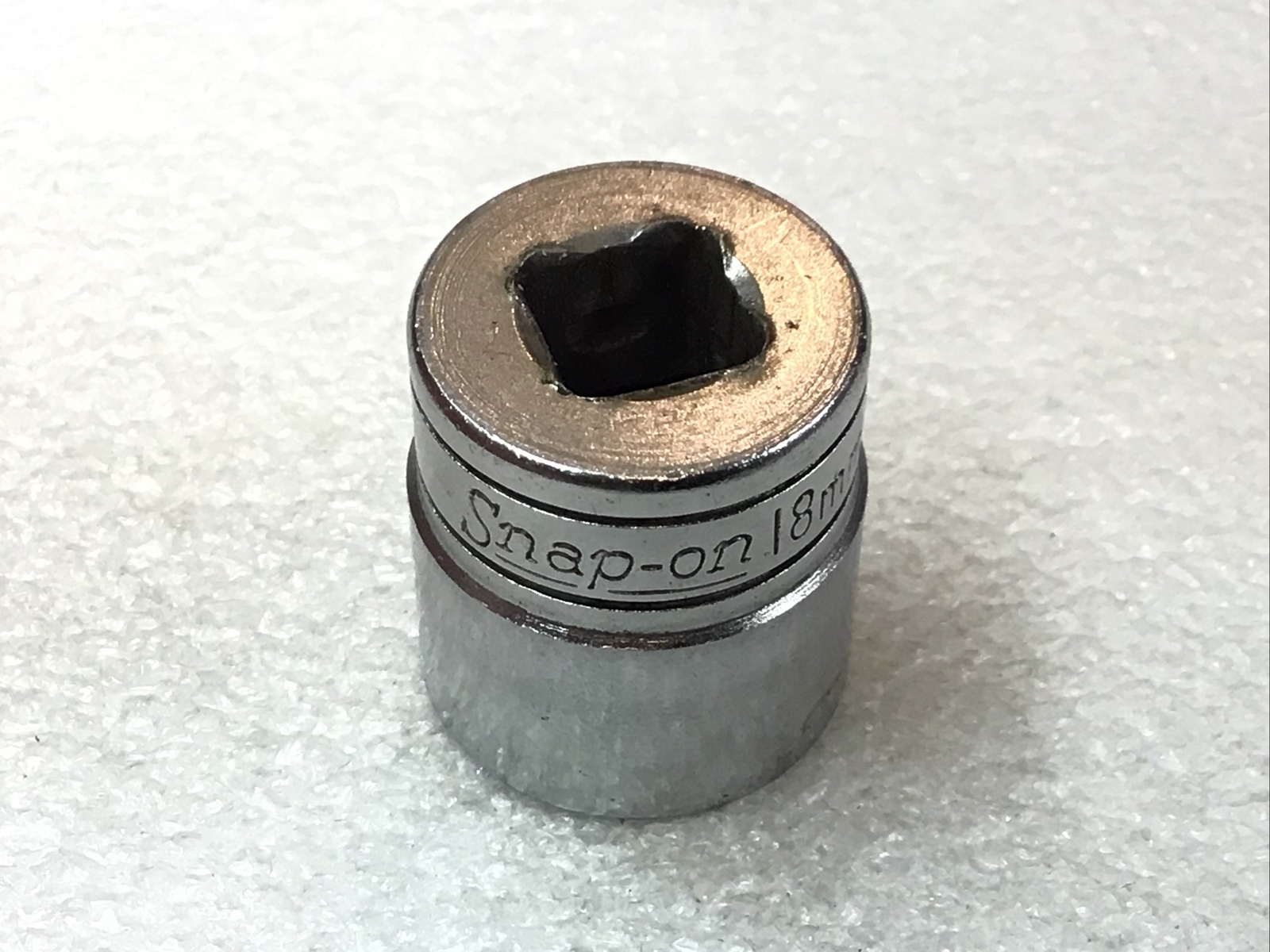 Snap On#F18M – 18mm, Metric, Shallow, Chrome, Socket, 3/8” Dr., 12-Pt. -USA-