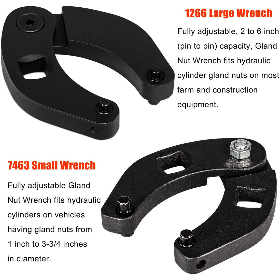 1266 Adjustable Gland Nut Wrench + 7463 Spanner Tool Set For Hydraulic Cylinders
