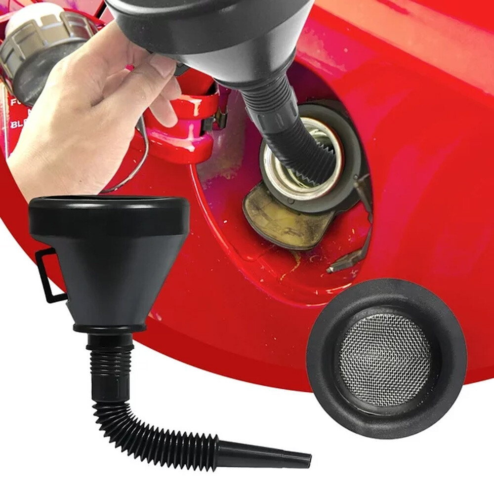 Car Motorcycle Flexible Spout Filter Gas Oil Water Fuel Funnel With Mesh Screen