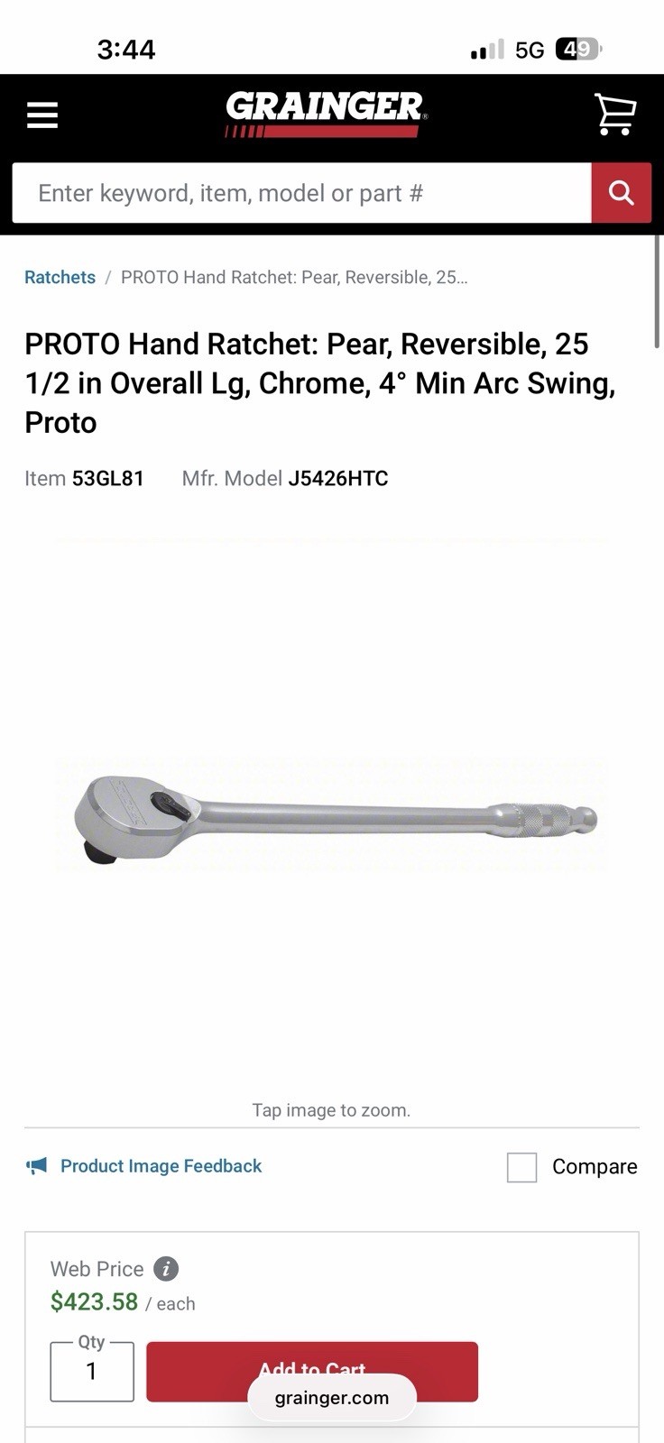 PROTO Industrial J5426HTC 1/2” Drive 26” Length Ratchet Made In USA (pre-owned)