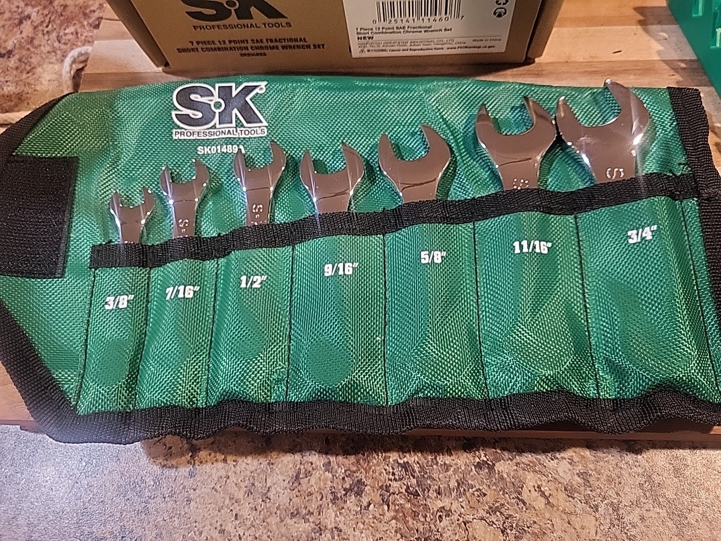 S-K Tools 7 Pc. 12 Pt. SAE Stubby Wrench Set SKO1489A 3/8″-3/4″. NEW! 🔥