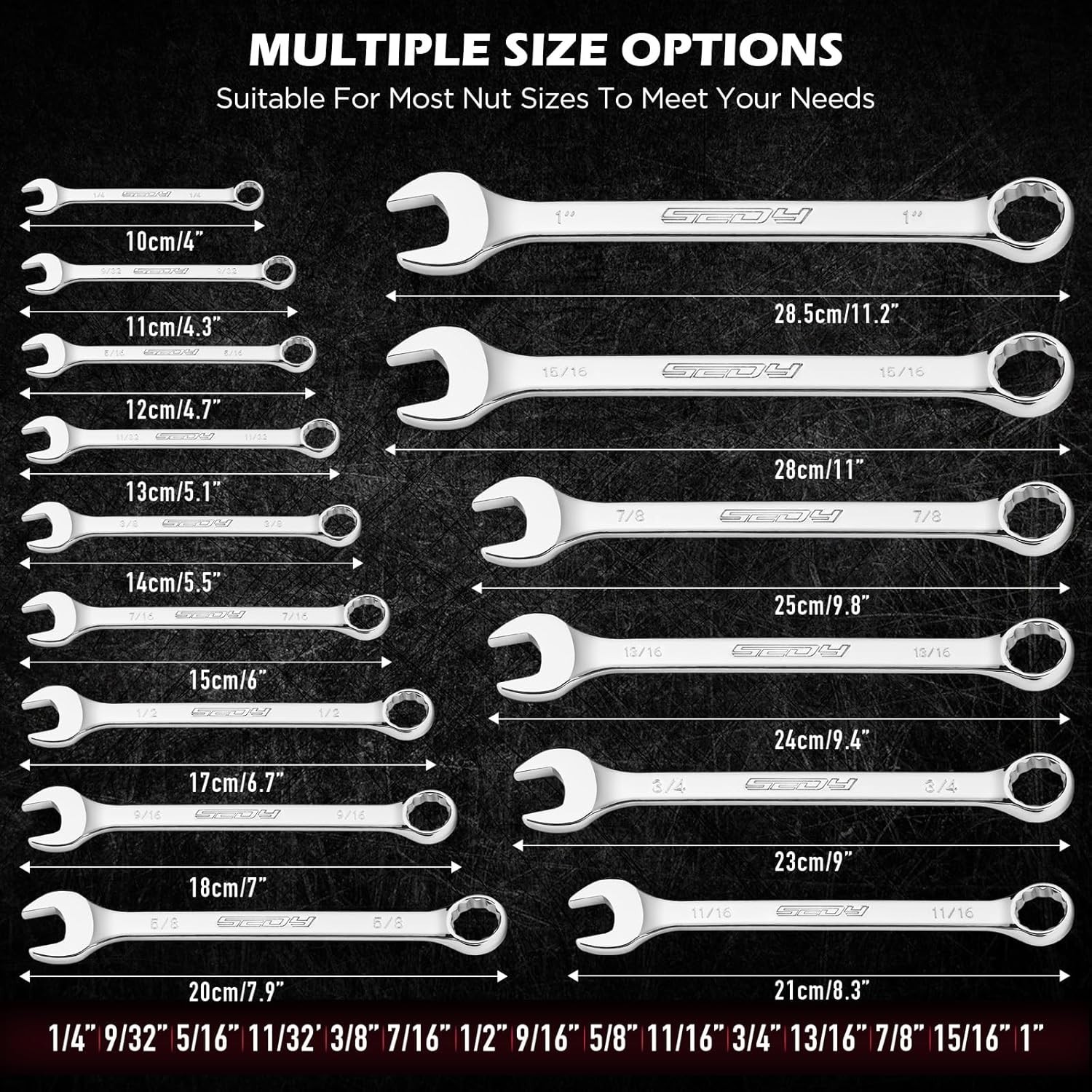 15-Piece SAE Combination Wrench Set, 1/4»–1» 12-Point Open End and Box End …