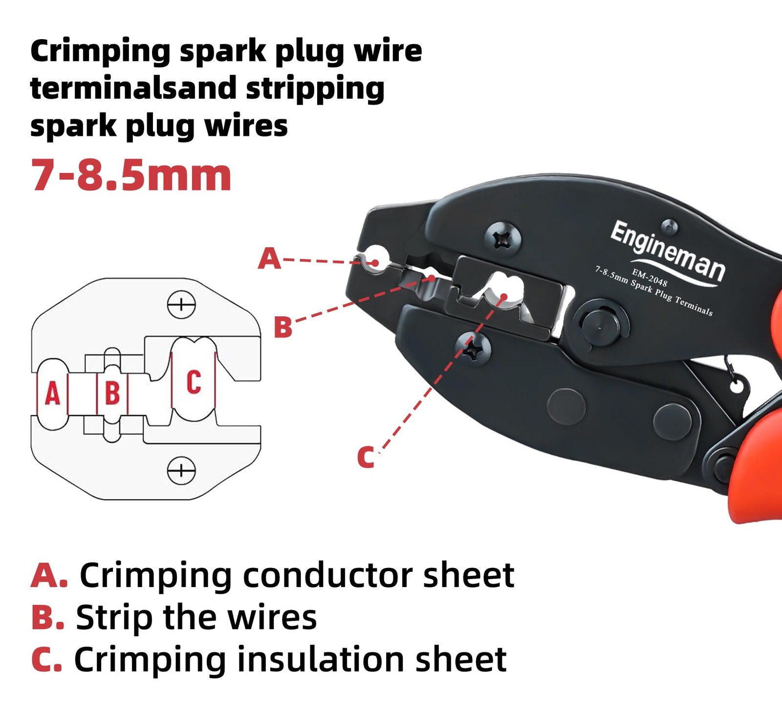 ENGINEMAN Spark Plug Wire Crimping Tool Kit, Ratchet Black and Red