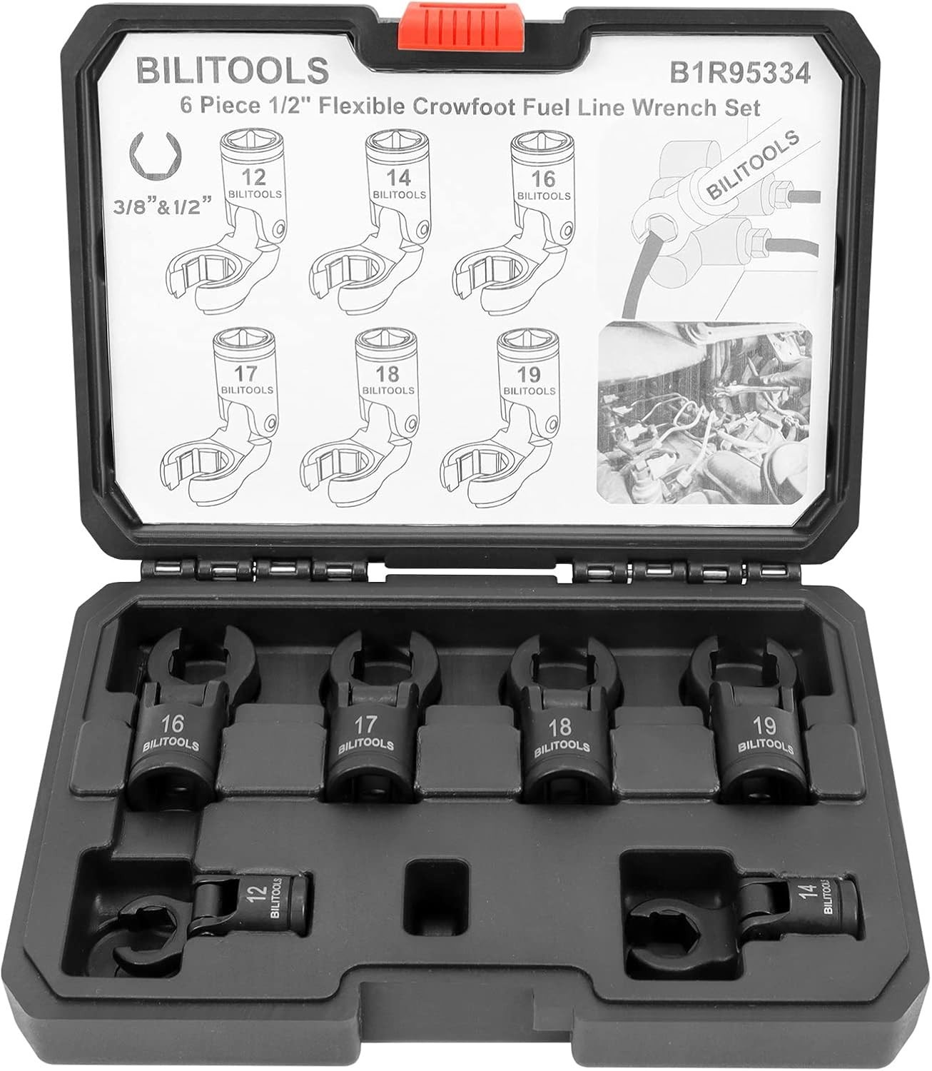 BILITOOLS Flex Head Crows Foot Line Wrench Set, 3/8″ & 1/2″ Drive Flex Flare Nut