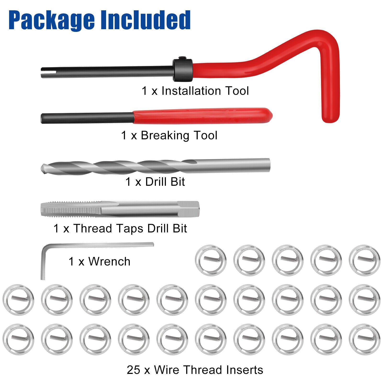 30Pcs M6*1mm Metric Thread Repair Insert Kit Helicoil Car Pro Coil Tool