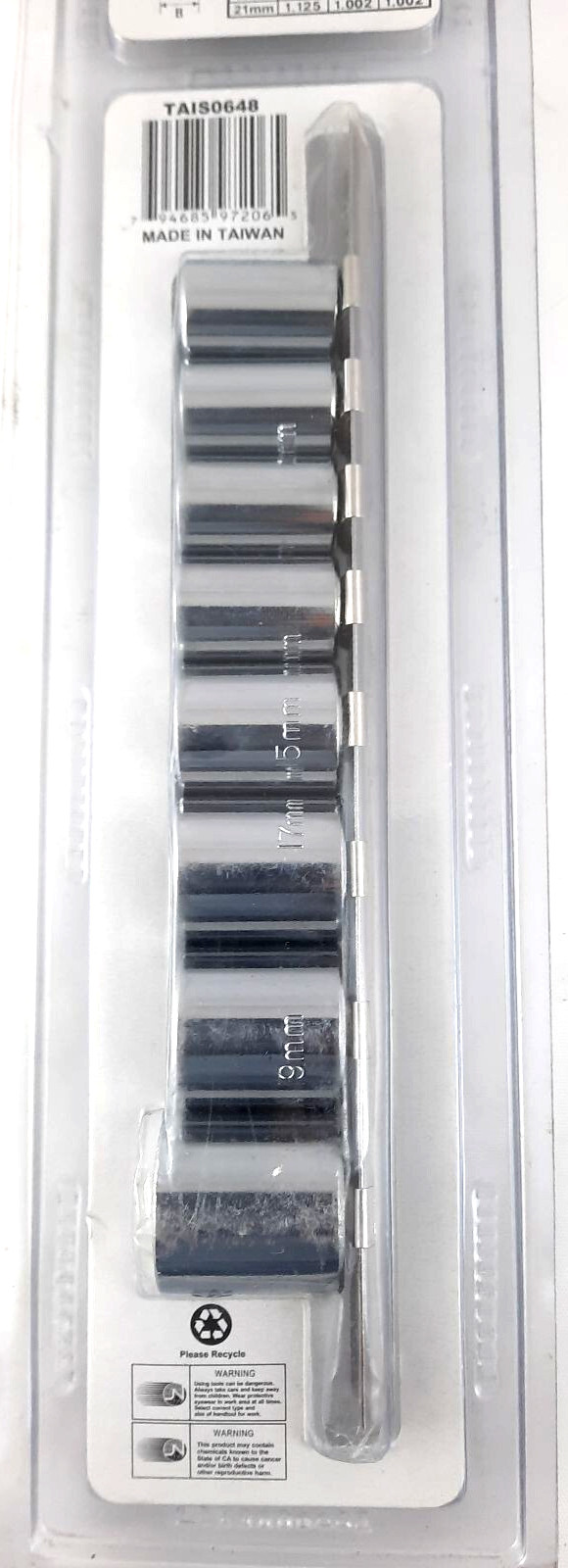 9 Piece Metric 3/8″ DR. Shallow Chrome Socket Set with Metal Storage Rail Holder