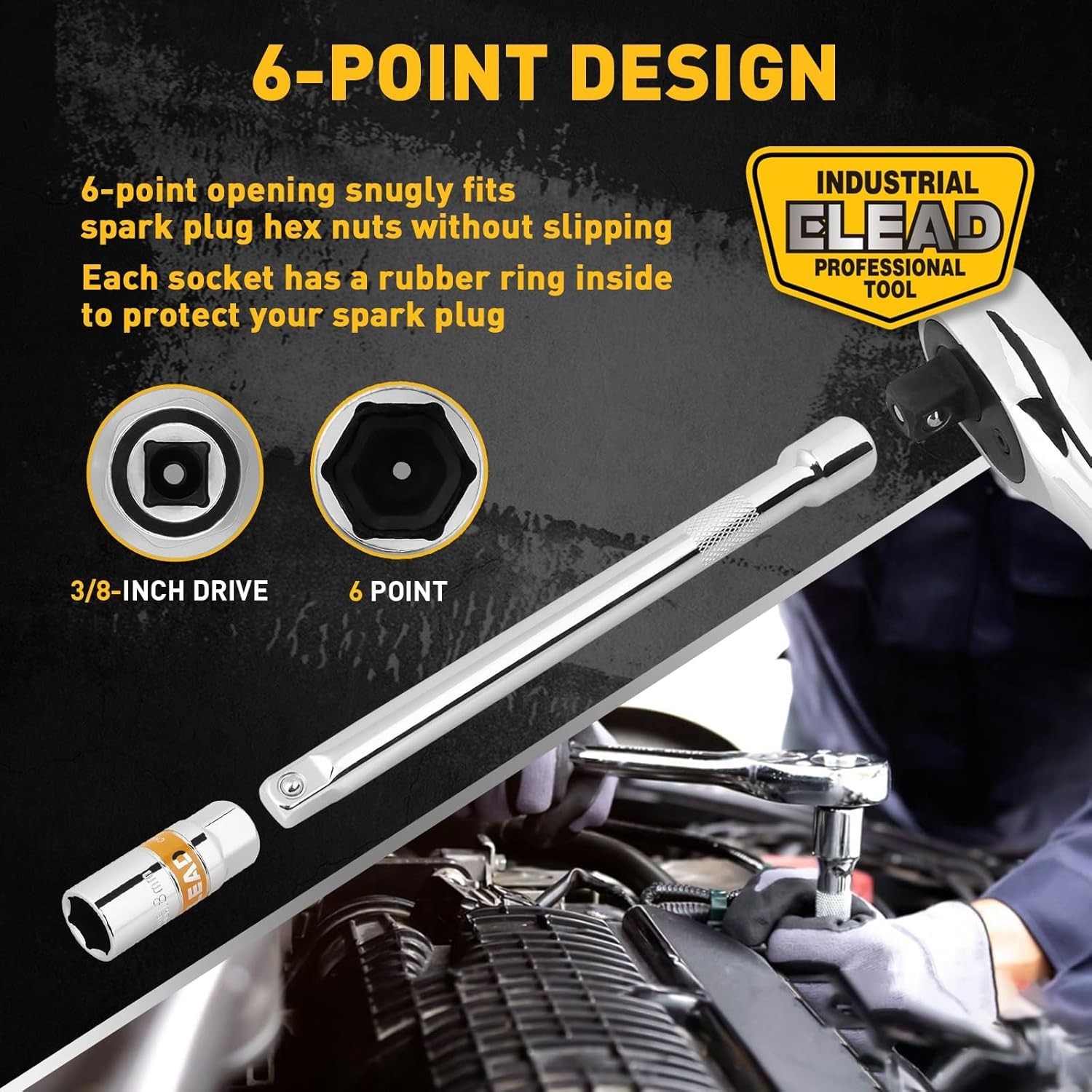 8-Piece Spark Plug Socket Set with Extension Bar 3/8″ Drive CR-V Sockets