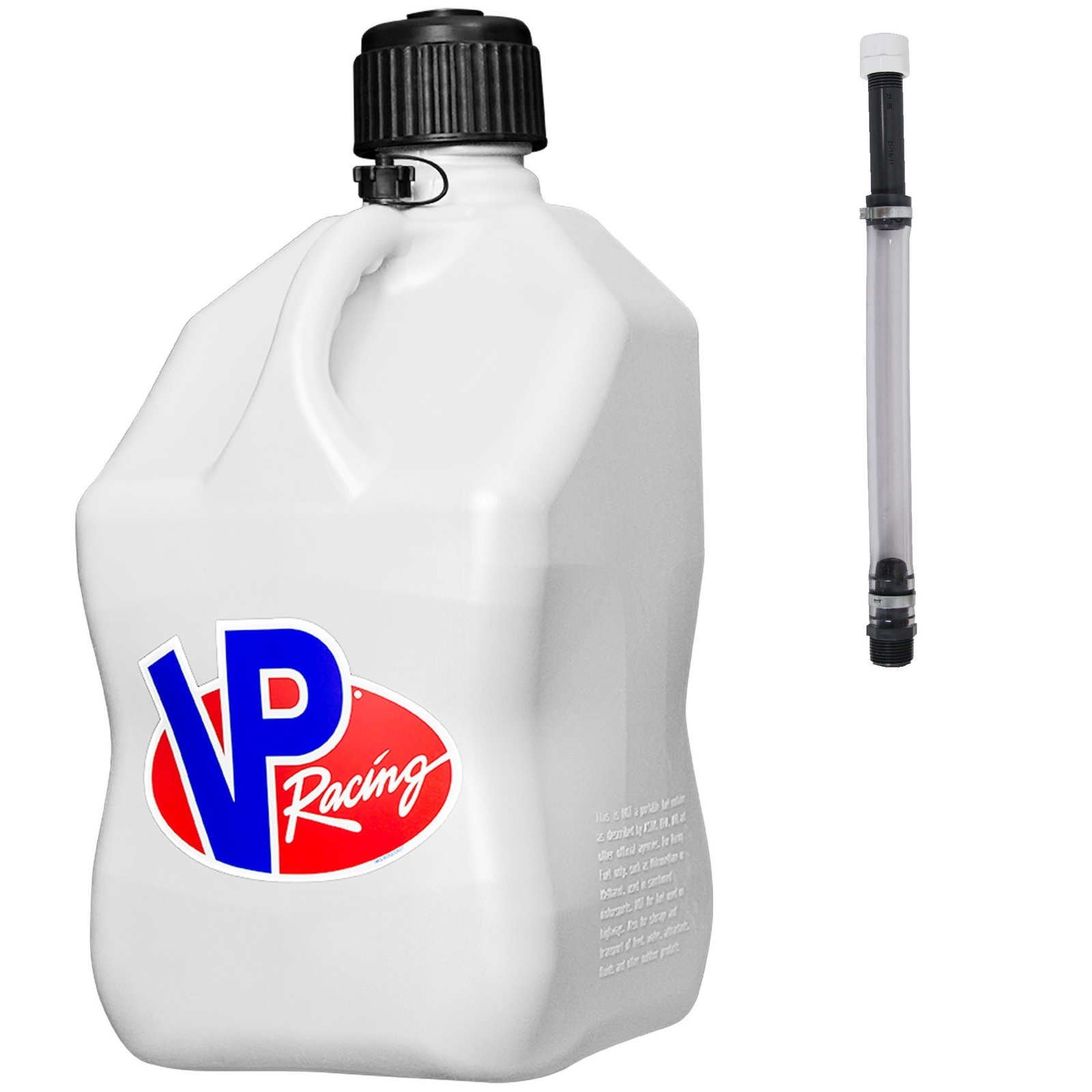 VP Racing Square Fuel Jug 5 Gallon White – With Filler Hose