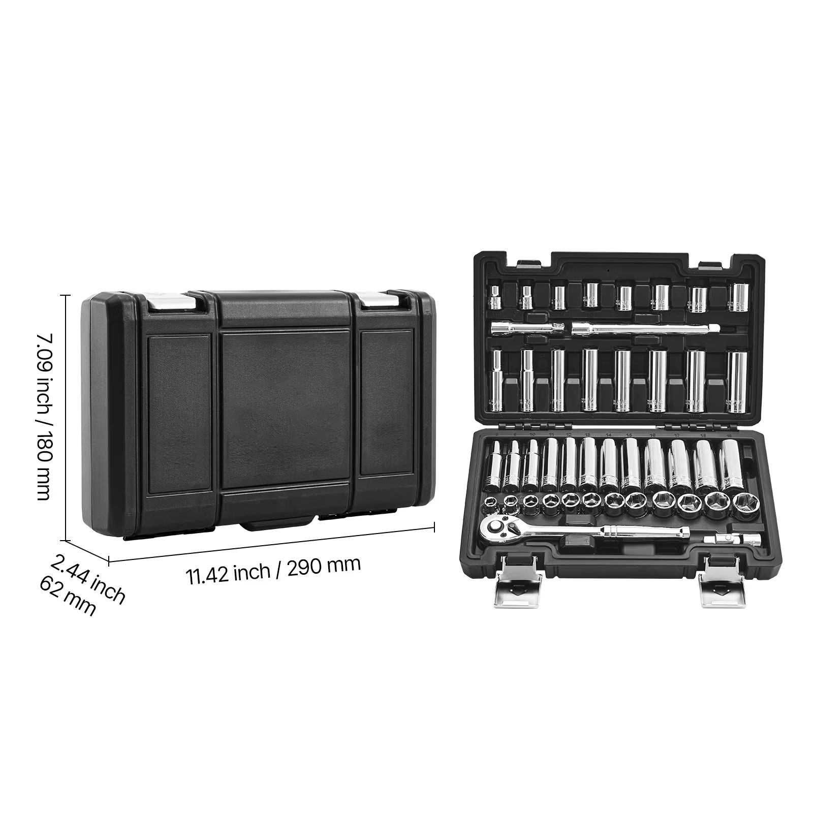 44-Piece Socket Set , 3/8-Inch Drive, SAE & Metric Sizes, Deep & Shallow Sockets