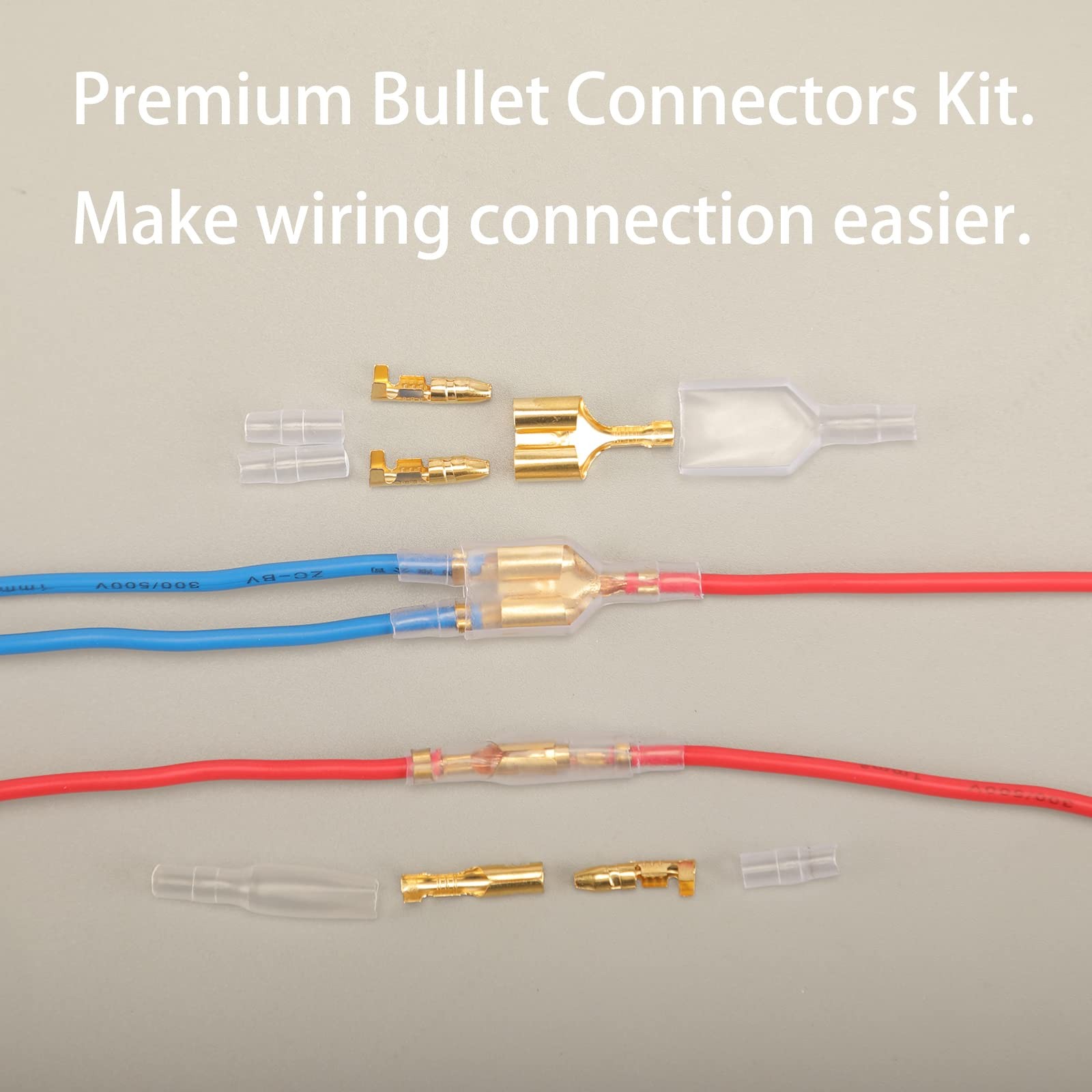 Feggizuli 320pcs Double Bullet Wire Connectors, 3.9mm 3.5mm Male 320pcs, Gold