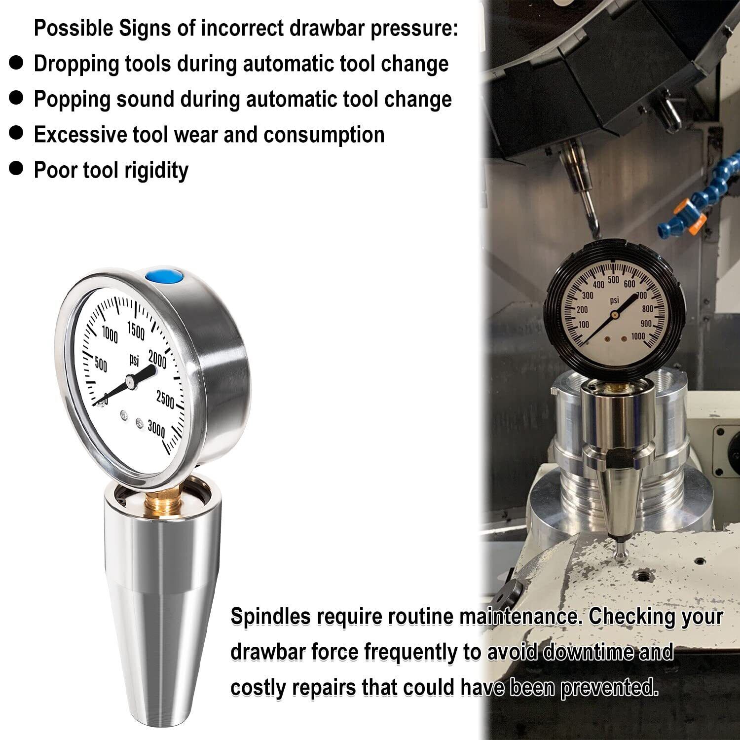 Spindle Drawbar Force Gauge Checker Tool 0-3000PSI For All CAT 40 & Bt 40