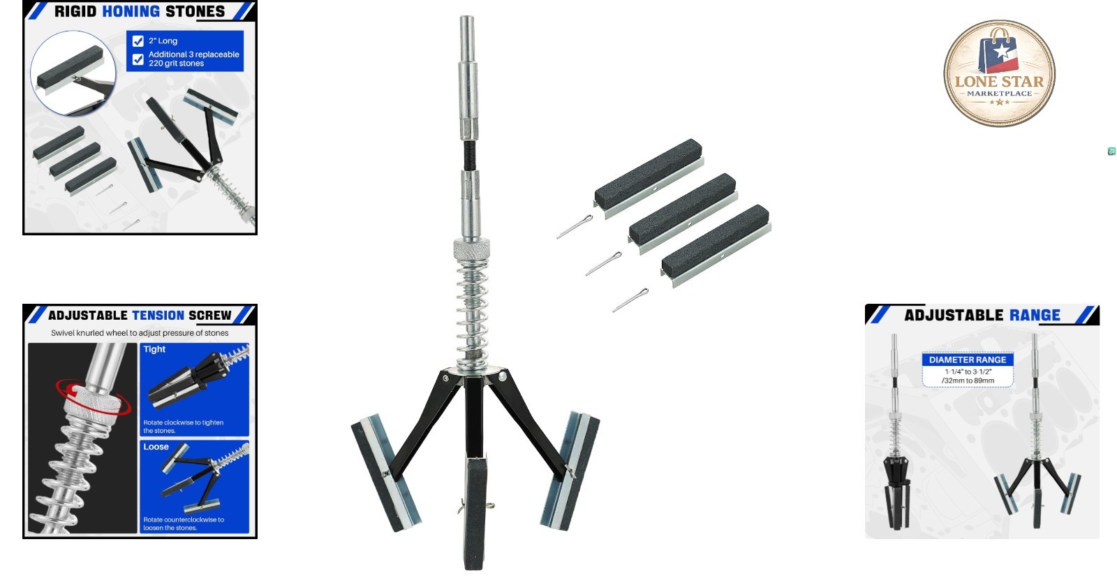 Engine Cylinder Hone Kit – 220 Grit Stones for Fast Carbon Removal and Smoothing