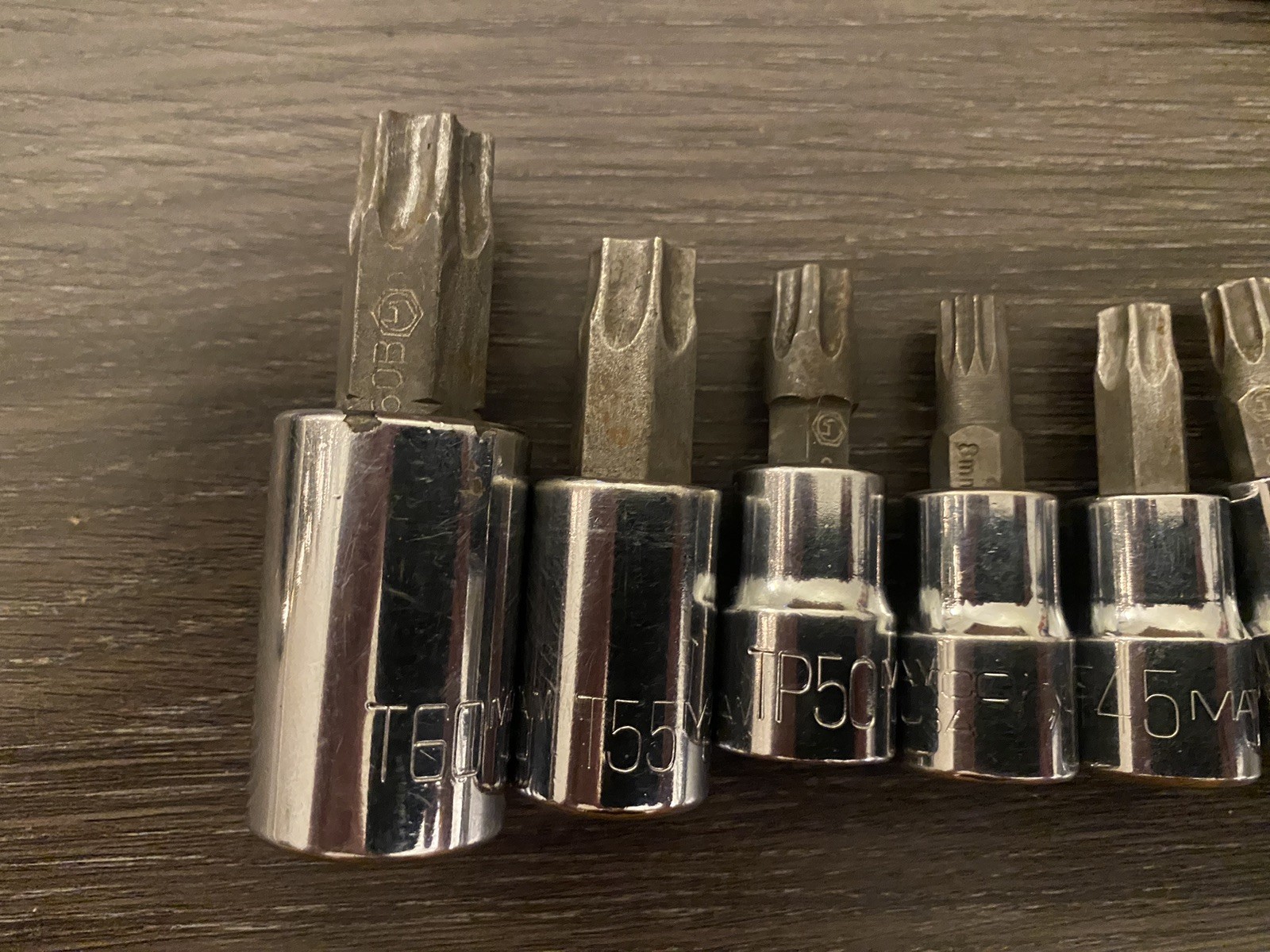 7pc Lot Matco Tools Torx & Bit Sockets 3/8″ & 1/2 Drive & 8mm- Rail – Ratchet