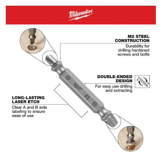 49-57-9001 | Milwaukee M2 Steel Screw Extractor Set – 4 Piece Set