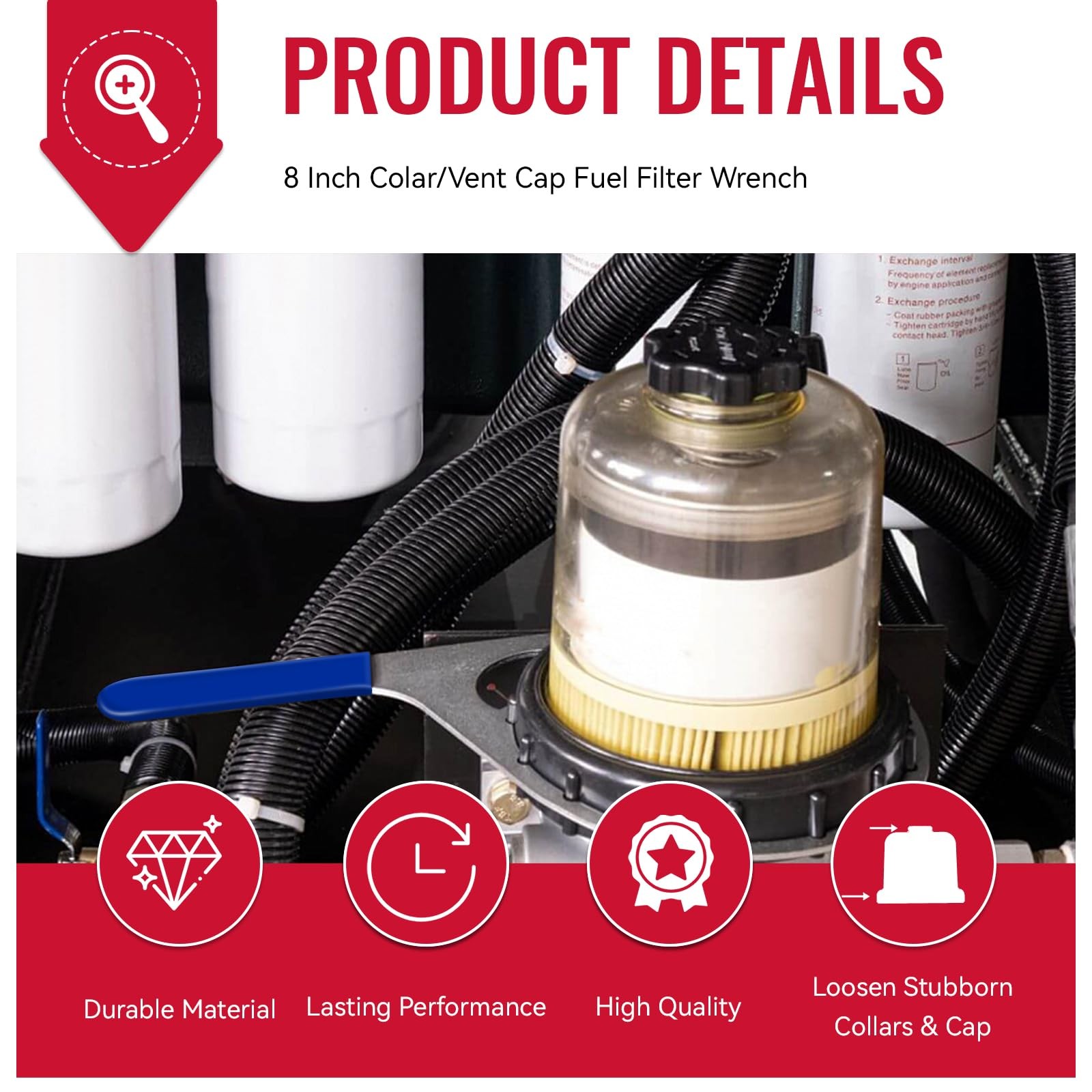 8″ Fuel Filter Collar Vent Cap Wrench for Davco 482017 Metal Oil Water Separator