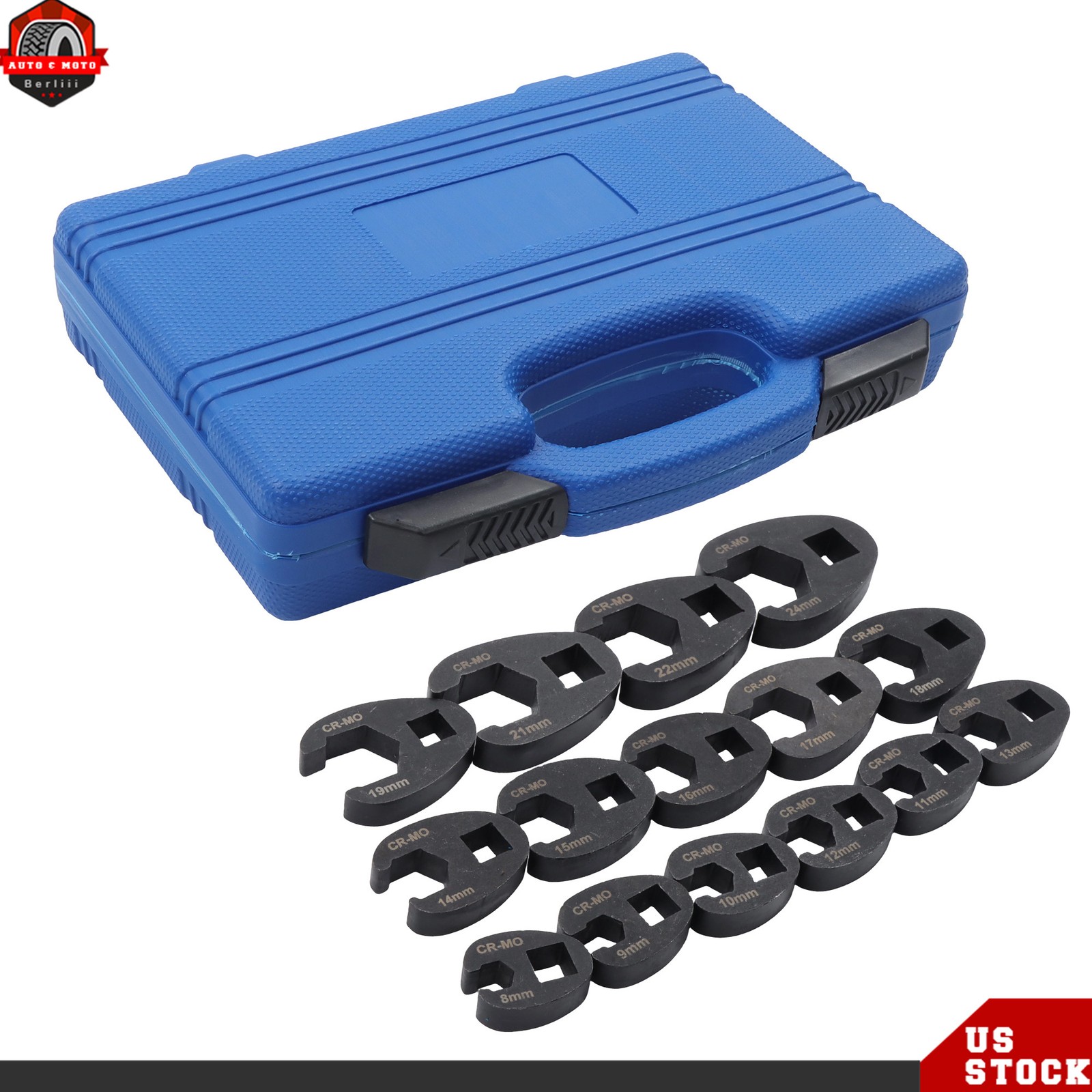 15PCS Flare Nut Crowfoot Wrench Set Metric Crows Foot Wrench Kit 3/8″ 1/2″ Drive