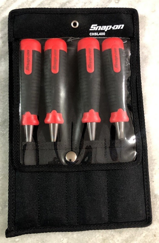 New Snap-on Tools RED 4pc Composite Handle Soft Grip Chisel Set CHSL400