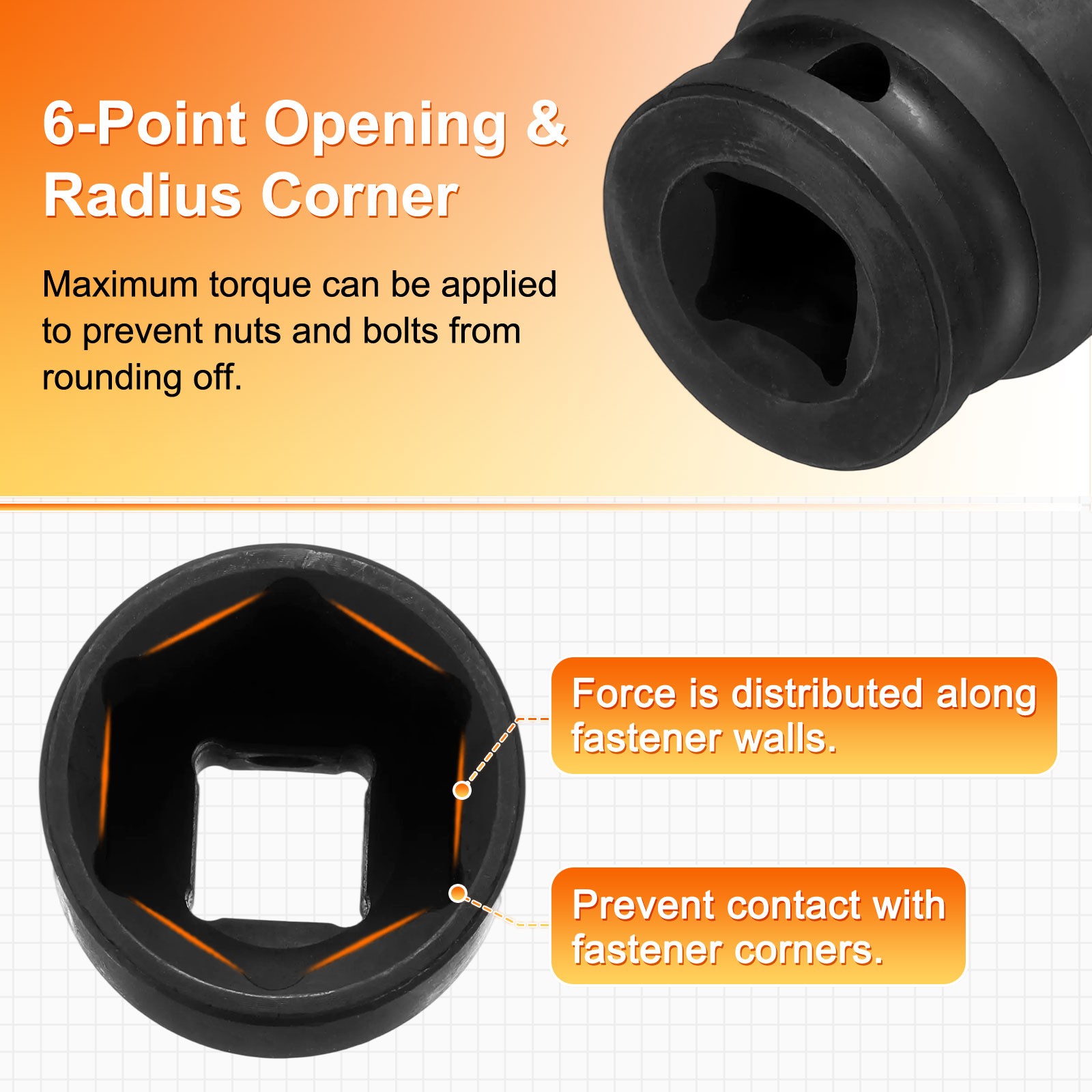 6 Point Impact Socket 26mm Socket 1/2″ Drive 1.65″ Long Cr-Mo Steel Phosphated