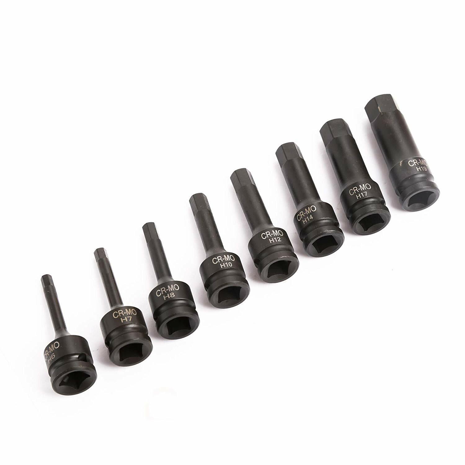 8Pcs Metric 1/2″ Drive Impact Socket Set Hex Bits Long Air Allen Driver