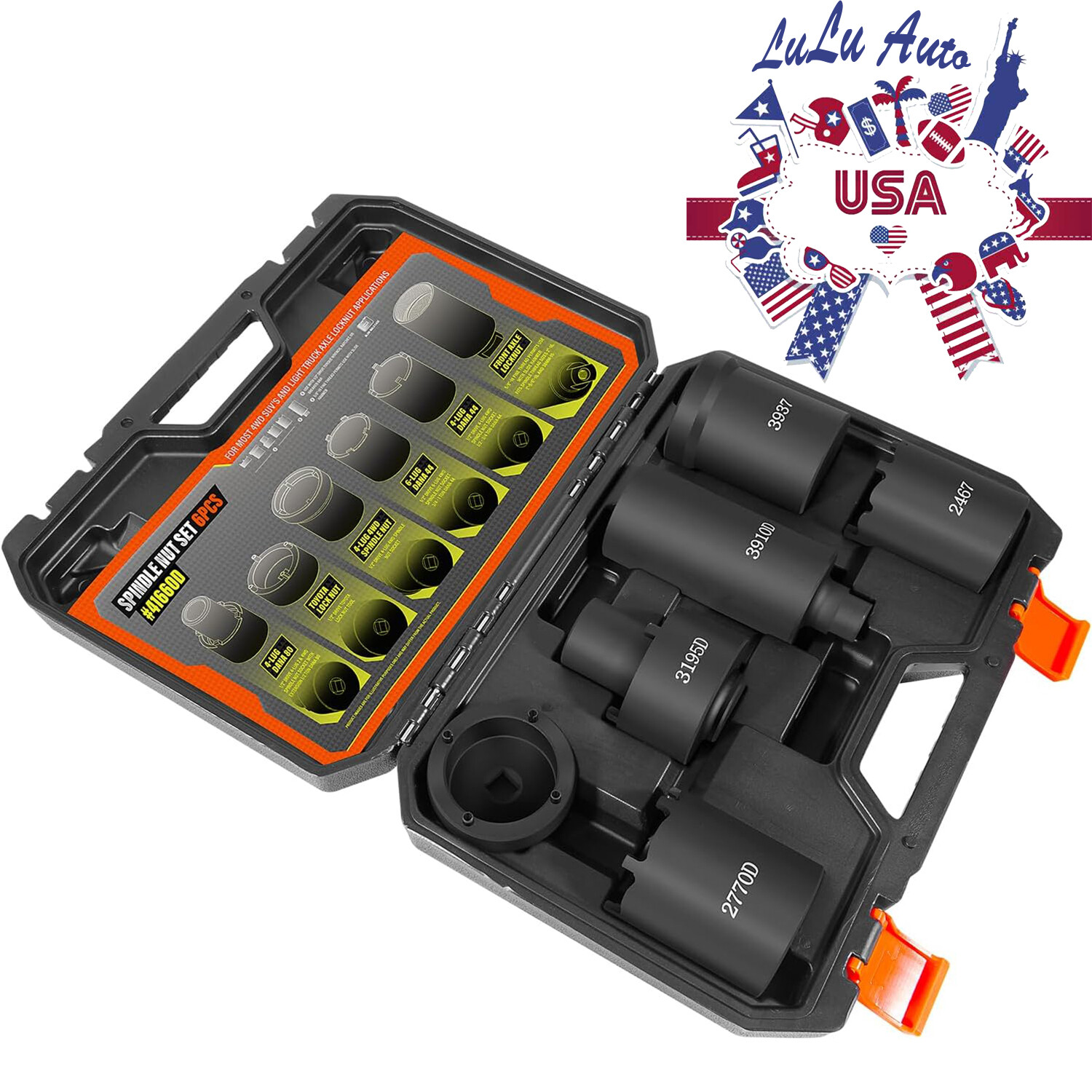 6 Pc Spindle Nut Set 41660D 4WD Spindle Nut Socket Spindle Puller 4-Lug Locknut