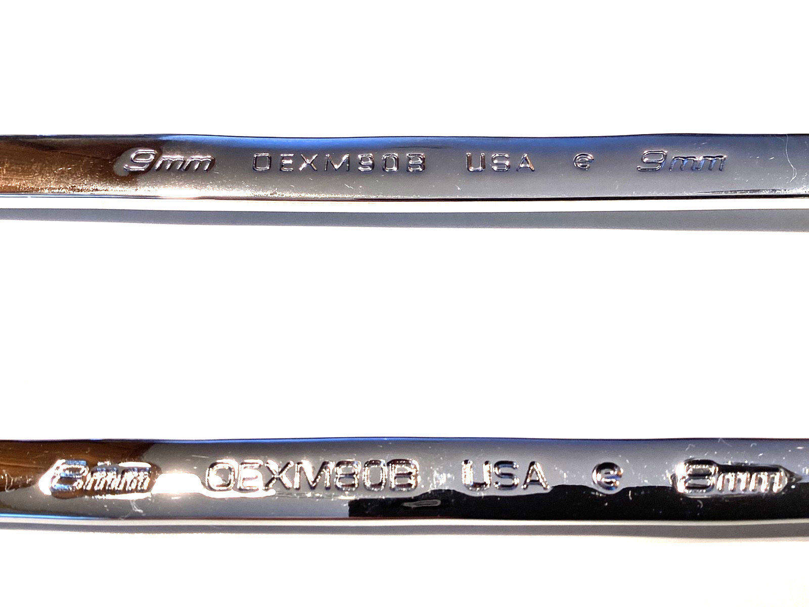 Snap On USA NEW 2 Piece 8MM 9MM Metric Add On Chrome Wrench Set OEXM80B OEXM90B