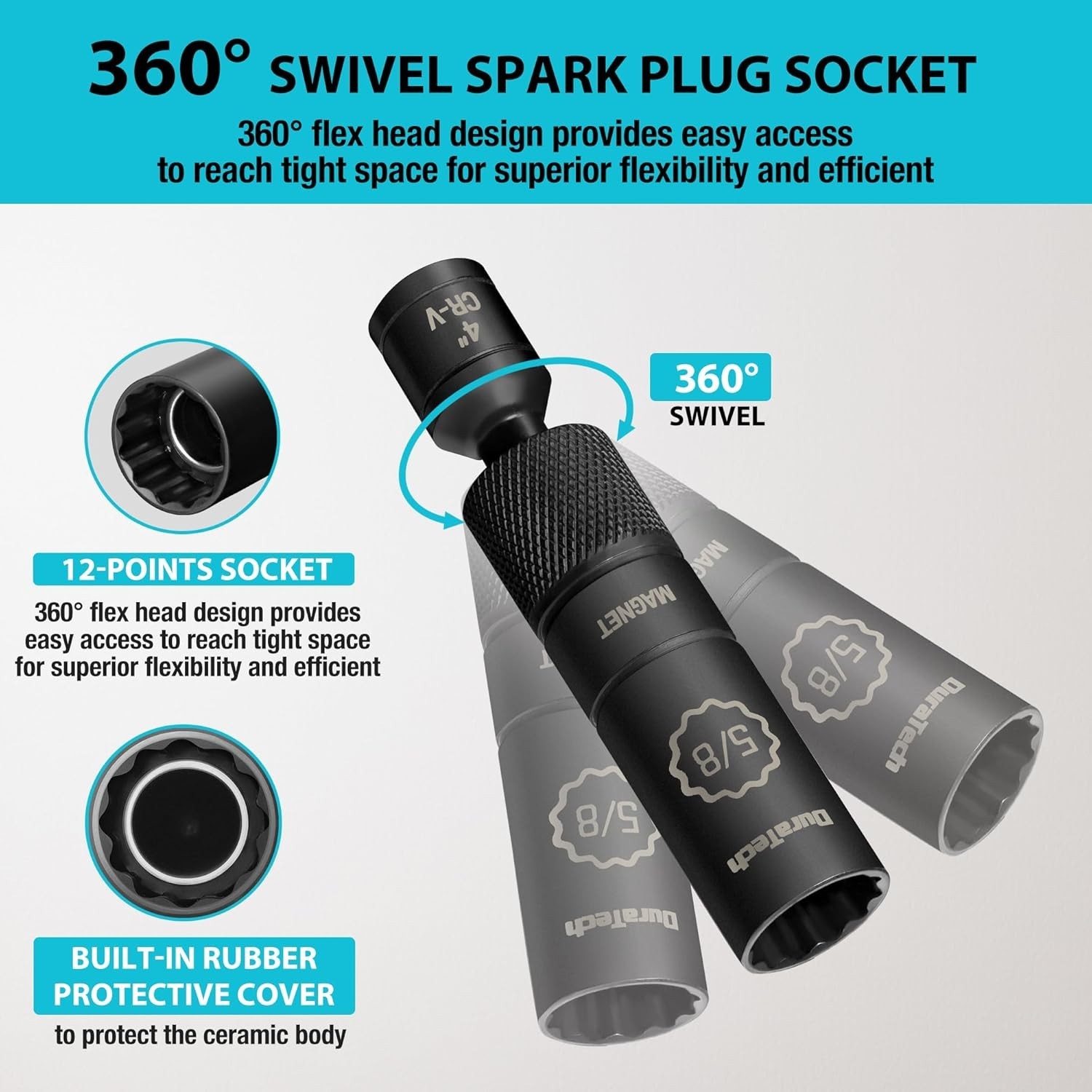DURATECH 5/8″ Swivel Magnetic Spark Plug Socket, 1MM Thin Wall Spark Plugs Socke