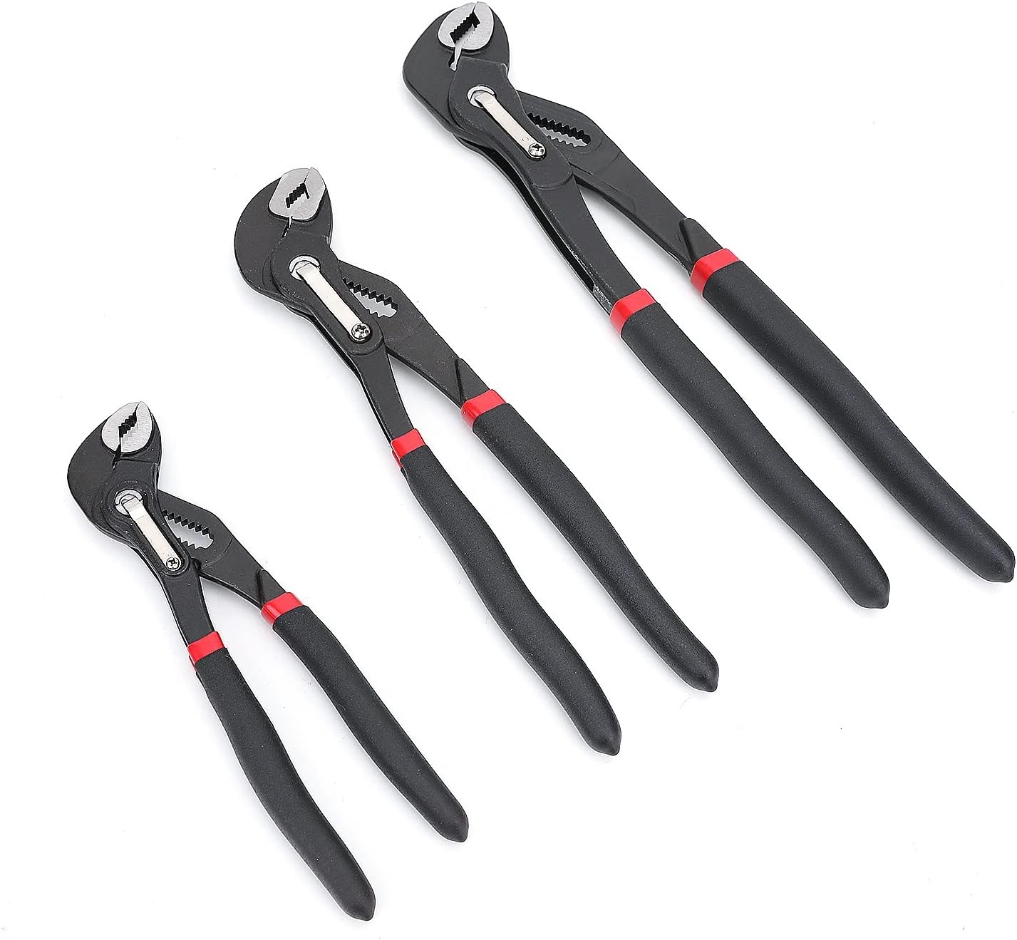 3-Piece Quick Release Grooved Pliers, Forged Chrome Vanadium Steel, Black