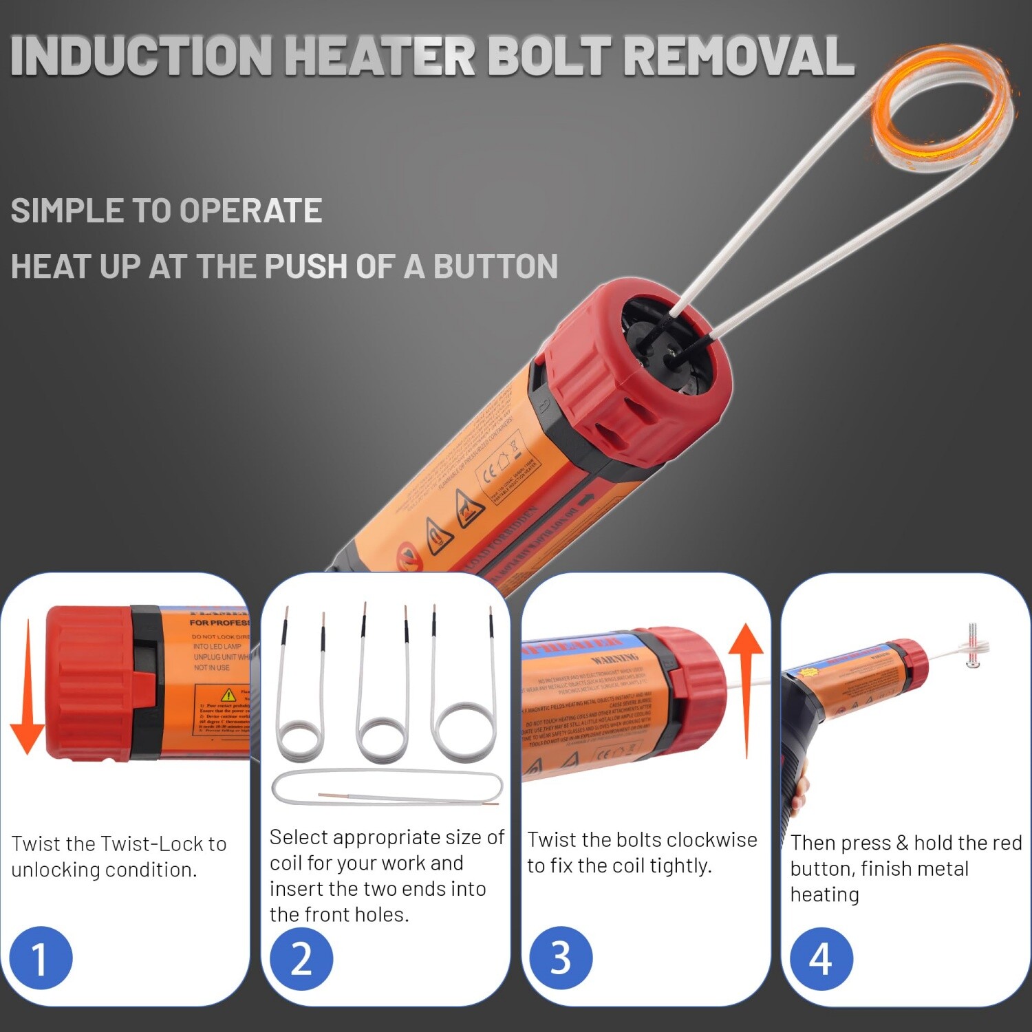 1100W Magnetic Induction Heater Kit Bolt Removal Tool for Rusty Screw Removing #