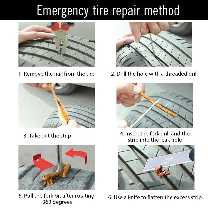 5 Pc Car Truck Auto Road Emergency Tire Repair Plug Kit Waterproof Case Kit Box