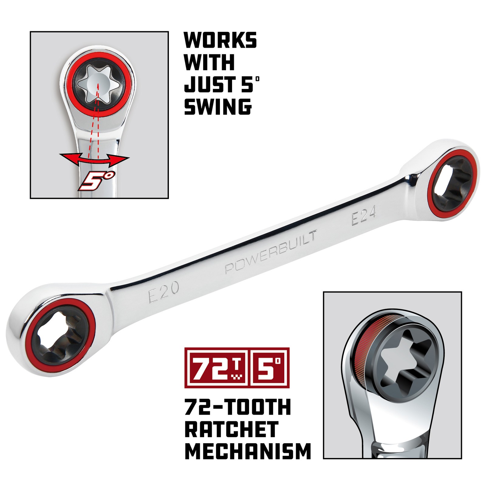 Powerbuilt Ratcheting Double Box-End E-Star Wrench – E20/E24 – 641762