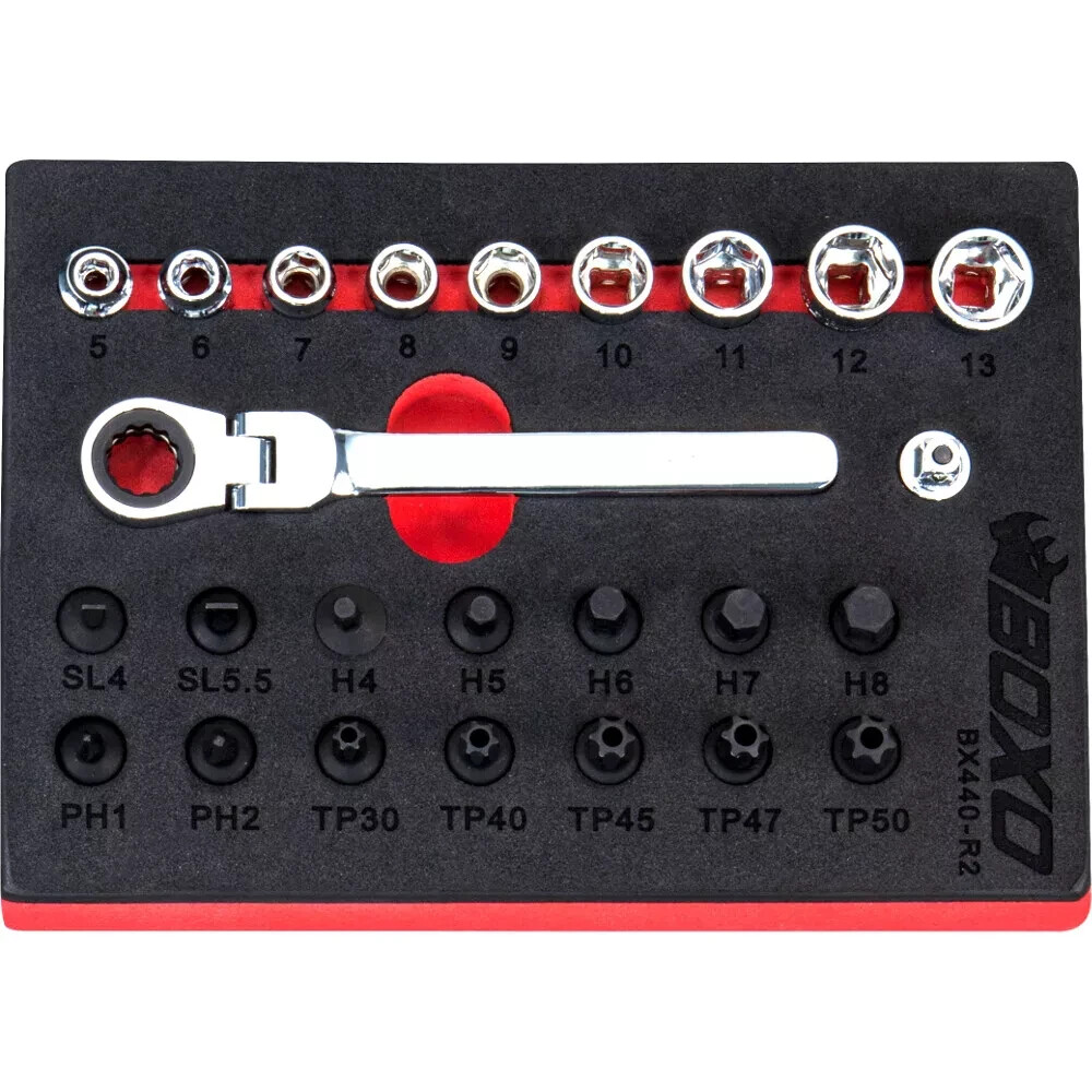1/4″ Drive Low Profile Socket & Stubby Bit Set 25 Piece CR-V BX440-R2