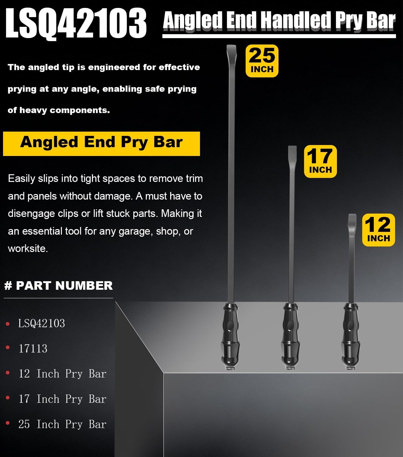 For Automotive Repairs LSQ42103 Angled End Handled Pry Bar w Striking Cap Set