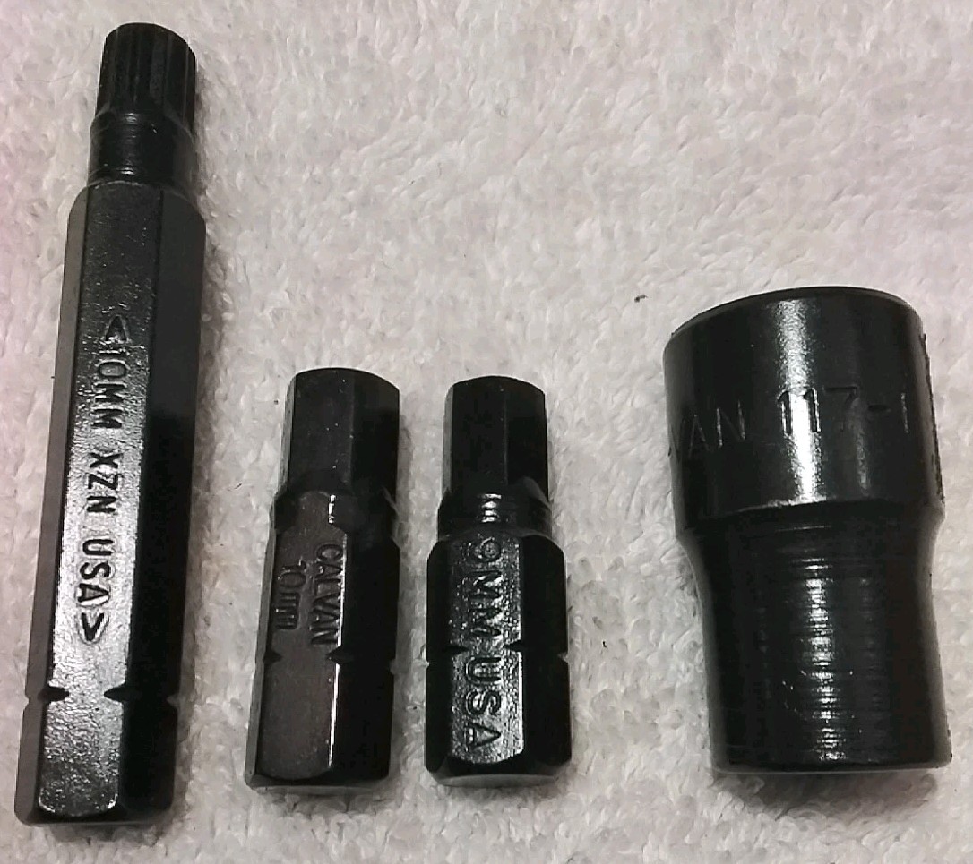 4pc CAL-VAN #117 1/2″DR ×7/16″ HEX BIT HOLDER &9mm×10mm HEX&10mmTRIPLE SQUARE