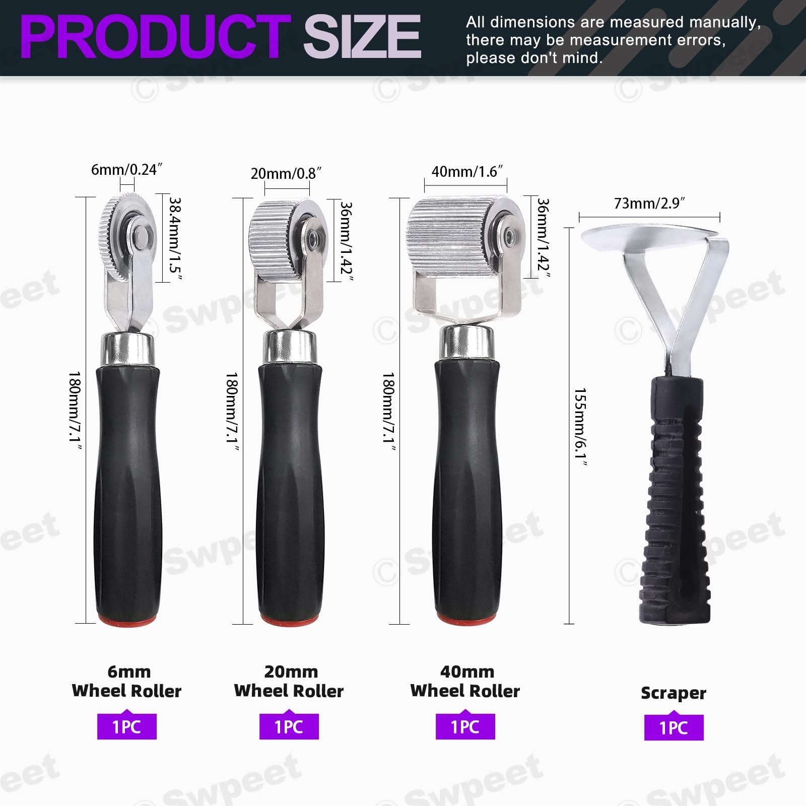 4Pcs 3Sizes Car Sound Deadening Roller Set, 6mm 20mm 40mm Metal Auto Noise Ca…