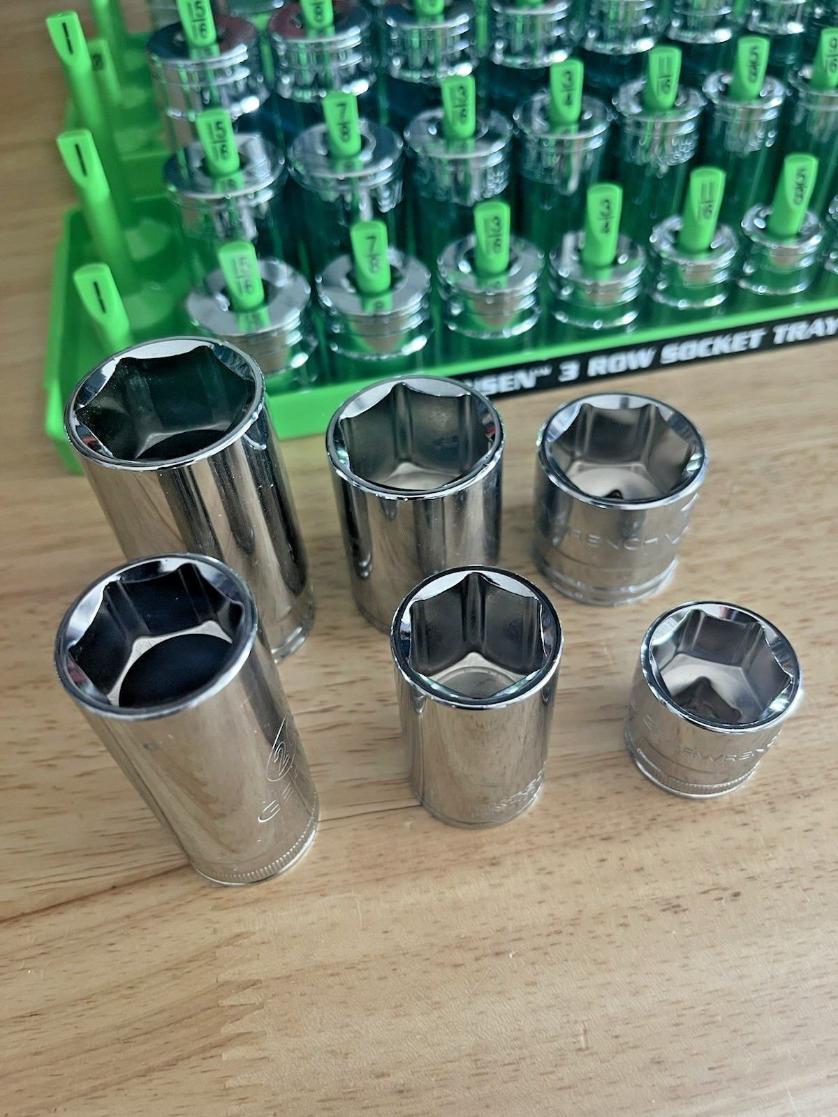 GearWrench 3/8” Metric & SAE Shallow Mid Deep 6 pt Sockets w/ Hansen Trays