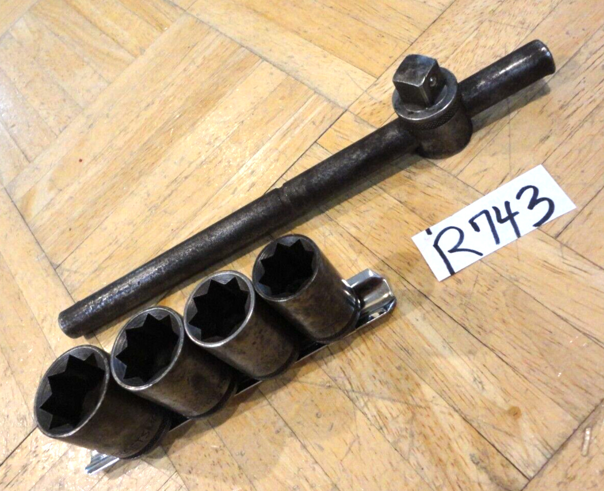 CRAFTSMAN TOOLS VINTAGE 1/2 DRIVE 8 POINT SOCKETS + BREAKER BAR RARE CIRCLE H