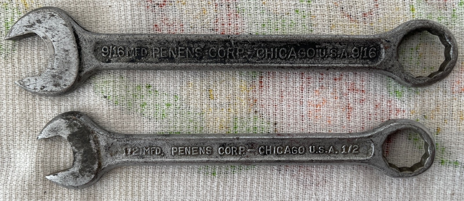2 Penens Corp. 9/16″ and 1/2″ Combination Wrenches USA Vintage Chrome 12 Point