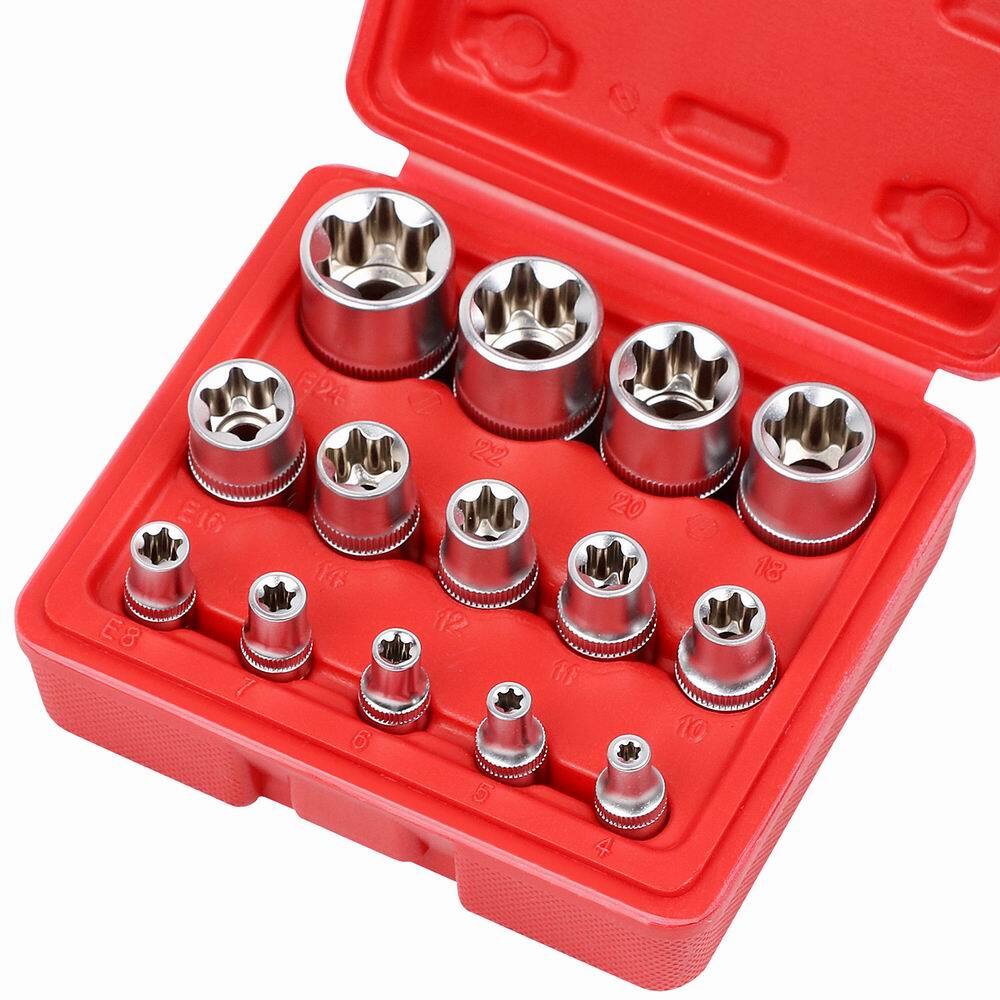 14Pcs E Torx Star Female Bit Socket Set 1/2″ 3/8″ 1/4″ Drive E4-E24 Storage Case