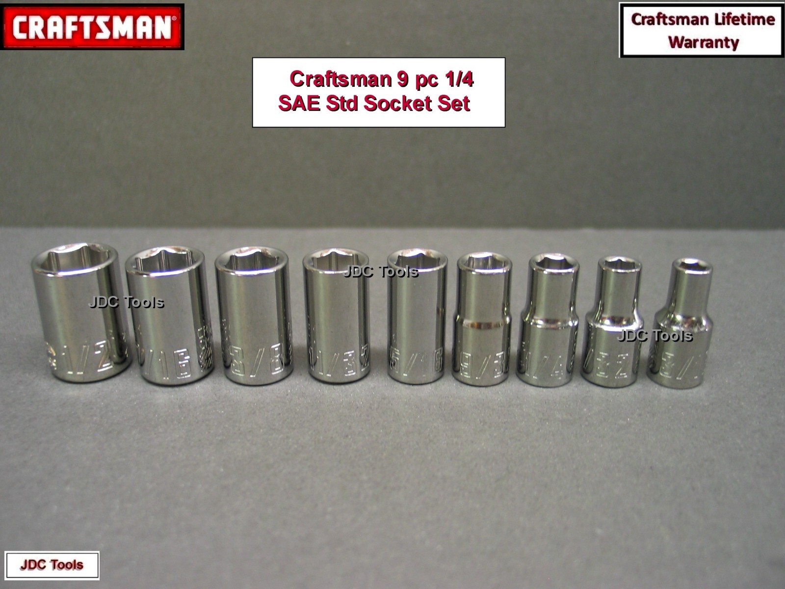 CRAFTSMAN 9 pc 1/4 SAE Standard 6pt socket set 10 11