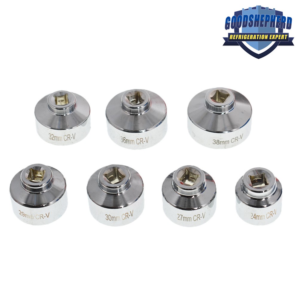 7-Piece Paper Cartridge Housing Oil Filter Cap Wrench Socket Set Tool Kit w/ Box